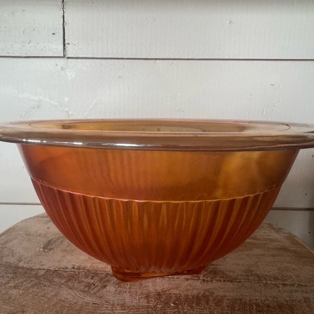 Vintage Federal Glass Iridescent Marigold Carnival Mixing Bowl 12”
